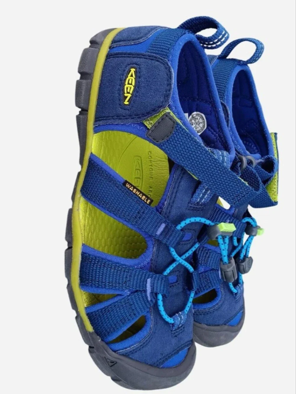 KEEN Seacamp II CNX Kids Water Sandals Blue/Lime Green Kids Size 2 Youth
